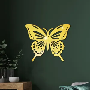 Gouden acryl spiegel holle vlinder muursticker, prachtig detail voor slaapkamer wanddecoratie.