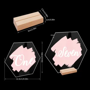Números de mesa de acrílico transparente con base de madera detalles de cartelería