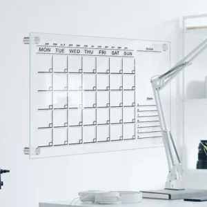 Transparent acrylic monthly calendar board, wall-mounted erasable memo board for office or home.