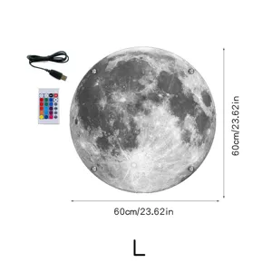 60cm 3D LED Moon Wall Lamp RGB Color Changing Night Light with Remote Control and USB
