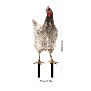 Vue détaillée du piquet de jardin poule avec dimensions, déco extérieure pour cour.