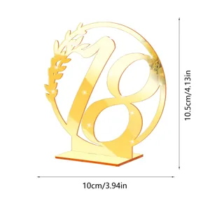 Gold mirror acrylic table number 18 plaque with stand for wedding party decor 10.5cm