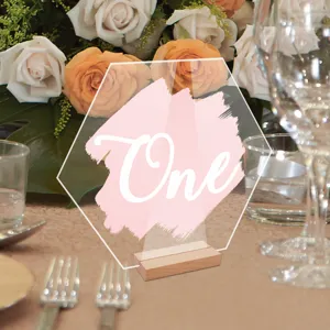 Cartel de número de mesa de acrílico con base de madera decoración de boda fiesta