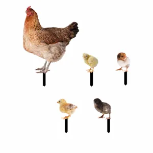 Ensemble de piquet de jardin poule en acrylique avec tailles, décor de jardin extérieur.