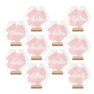 Juego de números de mesa acrílicos con base de madera, letrero rosa de boda para fiesta