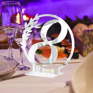 3D mirror acrylic wedding table number sign 8 with wreath base party decor display