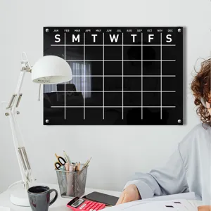 Black acrylic wall calendar board erasable monthly planner memo board for office home decor
