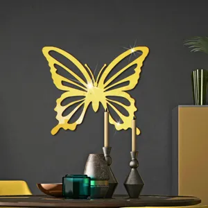 Grote gouden holle vlinder acryl spiegel muursticker voor slaapkamer woonkamer decoratie.