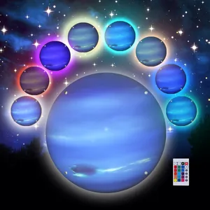 3D LED planet wall lamp with colorful glowing effect and remote control for home decoration.