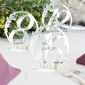 Mirror acrylic wedding table number sign hollow floral wedding decor centerpiece table decor
