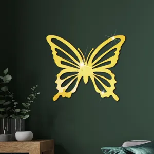 Gouden acryl gespiegelde holle vlinder muursticker voor slaapkamer muur decoratie details en weergave.
