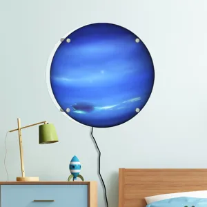 Detailed view of the round LED planet wall light showing the vibrant neptune pattern texture.