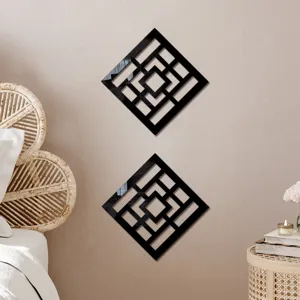 Acrylic mirror wall stickers geometric square decorative panels home room decor black 2pcs