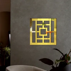 Acrylic wood geometric wall mirror sticker modern abstract home decor wall art piece