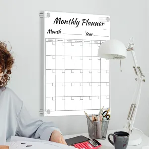 Clear acrylic monthly planner wall calendar dry erase board for office home schedule organization.