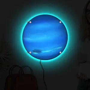 LED blue planet wall lamp creative glowing round night light for home decor bedroom interior