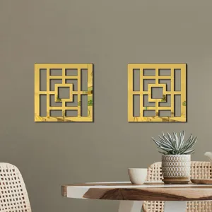 Acrylic geometric wall mirror sticker detail, modern gold decorative wall mirror surface.