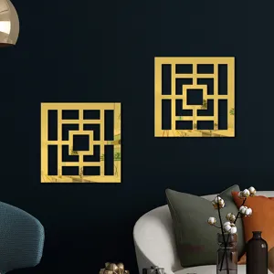 Modern gold acrylic geometric mirror wall stickers for stylish home and living room decoration.