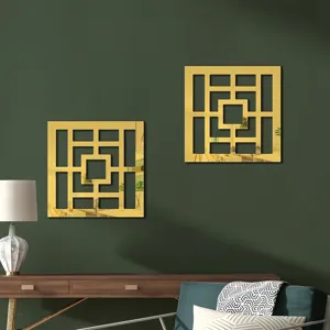 Gold acrylic wall mirror stickers, geometric decorative mirror art for modern home living room decor.
