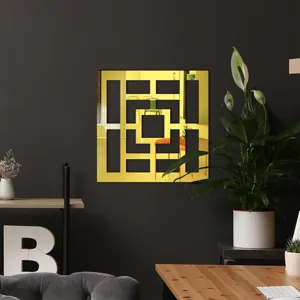 Acrylic wall mirror sticker detail, geometric square decorative wall art for home decor.