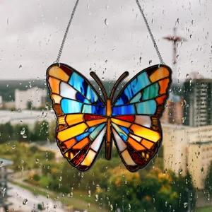 Gebrandschilderd glas vlinder raamhanger zonnevanger met metalen ketting voor interieurdecor