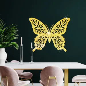 Gouden Acryl Spiegel Vlinder Muursticker Holle Wandkunst voor Woonkamer Thuis Decoratie