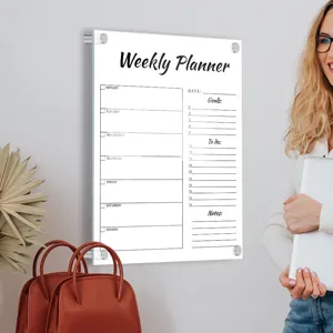 Clear acrylic weekly planner board wall mounted erasable schedule memo board detail