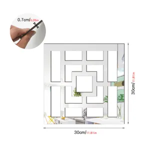 Acrylic geometric wall mirror sticker with 30x30cm size and 0.7cm thickness for home decor.