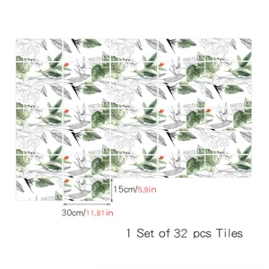 Vista dettagliata di adesivi per piastrelle botaniche francesi, set da 32 pezzi 15x30cm.