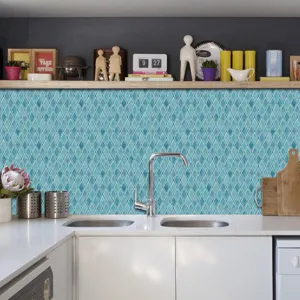 Self-adhesive turquoise diamond mosaic tile sticker for kitchen backsplash DIY decor