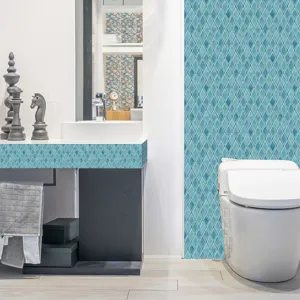Blue diamond mosaic tile sticker self adhesive waterproof PVC wall decor bathroom detail