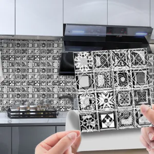 Black and White Mosaic Tile Sticker Self-Adhesive PVC Wall Sticker Variant Design