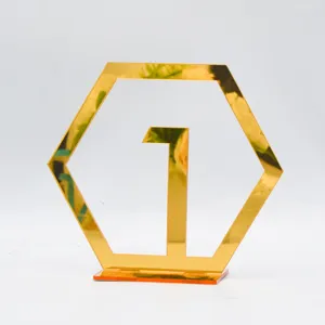 Gold Acryl Tischnummer Schild hexagonale Hochzeit Tischdekoration Nummer 1 mit Sockel