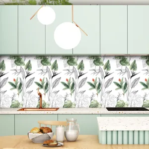 Adesivo per piastrelle botanico cucina, carta da parati autoadesiva decorativa da parete.