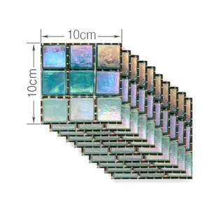 3D mosaic tile sticker, iridescent blue-green self-adhesive wall decor for DIY home improvement