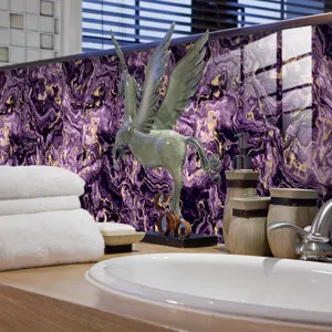 Waterproof marble pattern tile sticker, purple self-adhesive decorative wall film