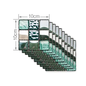3D green mosaic tile stickers, waterproof self-adhesive wall stickers for DIY home decor 10cm