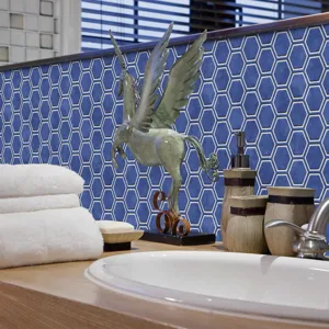 Blue hexagonal mosaic tile sticker self-adhesive waterproof PVC wallpaper for home wall decor