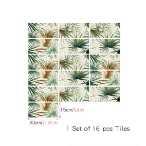 Adesivi per piastrelle con foglie di palma tropicali, set 16 pezzi per decorazione murale.