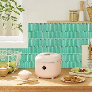 Green peacock feather tile sticker for kitchen wall decor, crystal film surface waterproof