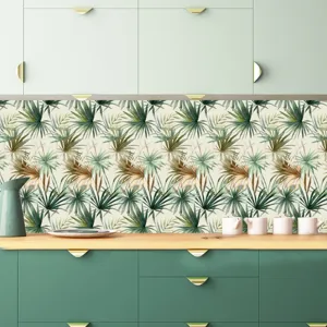 Adesivo per piastrelle con foglie di palma carta da parati decorativa cucina dettaglio