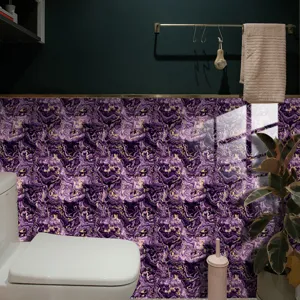Purple marble tile sticker waterproof crystal texture wallpaper for bathroom wall decoration detail.