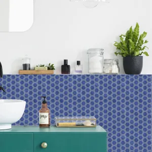 Blue hexagon mosaic tile sticker waterproof removable PVC wall decor for kitchen bathroom
