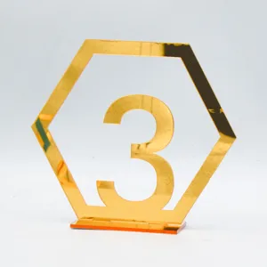Gold Acryl Tischnummer Schild Hochzeit Sechseck Tischdeko Nummer 3 Display Ständer
