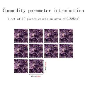 Purple marble tile stickers 10pcs 15x15cm waterproof self-adhesive wall decor for home use