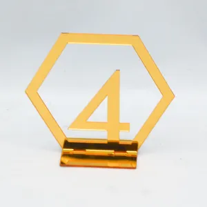 Goldener Acryl Tischkarten Halter sechseckige Hochzeit Dekoration Tisch Nummer Schild.