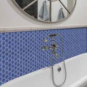 Blue hexagonal mosaic tile sticker self-adhesive waterproof PVC wall sticker for bathroom decor