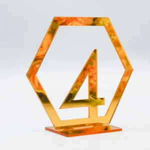 Gold Acryl hexagon Tisch Nummer 4 Schild Hochzeit Desktop Dekoration Display Ständer
