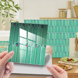 Peacock feather peel and stick tile sticker waterproof crystal film adhesive decor.