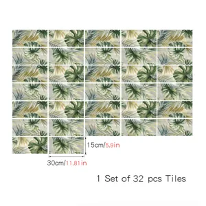 Adesivi per piastrelle con foglie tropicali set da 32 pezzi, decorazione murale impermeabile.